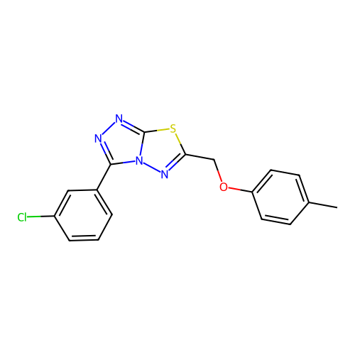 3-(3-chlorophenyl)-6-[(4-methylphenoxy)methyl]-[1,2,4]triazolo[3,4-b][1,3,4]thiadiazole structure