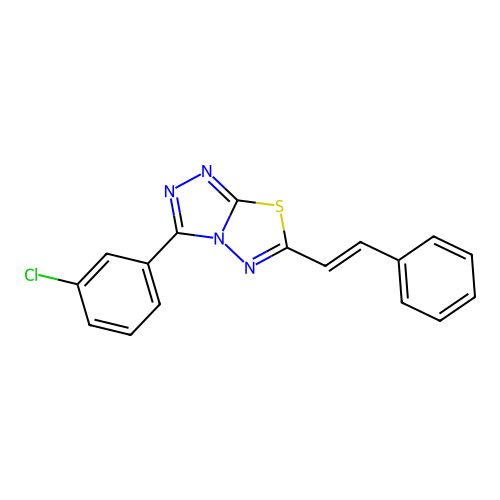 3-(3-chlorophenyl)-6-[(E)-2-phenylethenyl]-[1,2,4]triazolo[3,4-b][1,3,4]thiadiazole structure