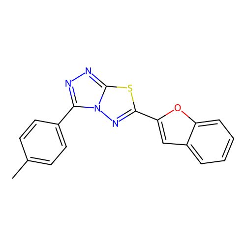 6-(1-benzofuran-2-yl)-3-(4-methylphenyl)-[1,2,4]triazolo[3,4-b][1,3,4]thiadiazole structure