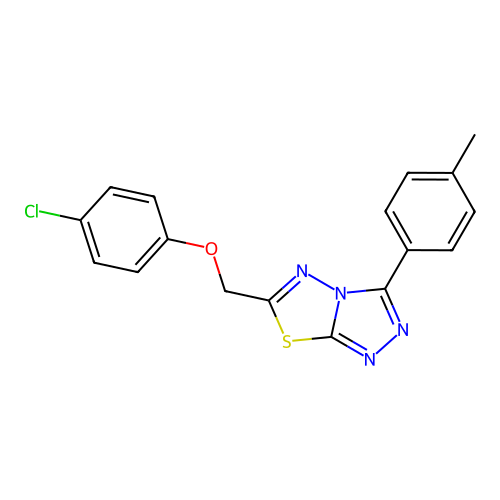 6-[(4-chlorophenoxy)methyl]-3-(4-methylphenyl)-[1,2,4]triazolo[3,4-b][1,3,4]thiadiazole structure