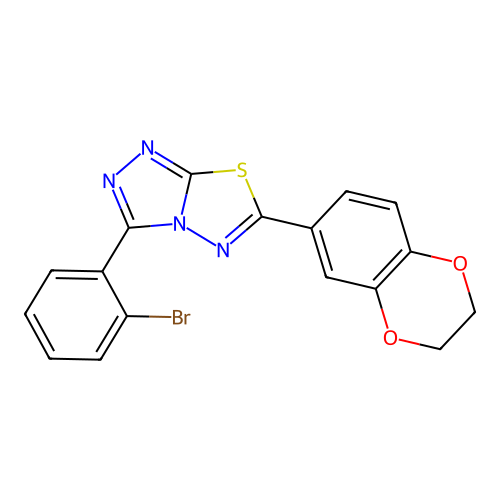 3-(2-bromophenyl)-6-(2,3-dihydro-1,4-benzodioxin-6-yl)[1,2,4]triazolo[3,4-b][1,3,4]thiadiazole structure