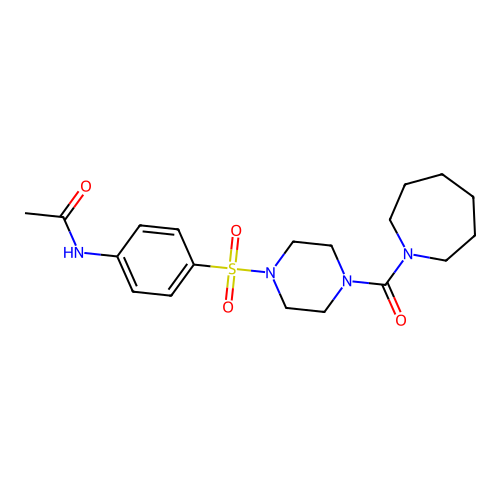 N-(4-{[4-(1-azepanylcarbonyl)-1-piperazinyl]sulfonyl}phenyl)acetamide structure