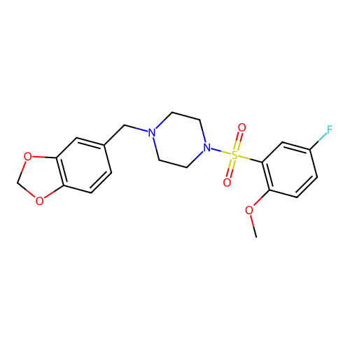 1-(1,3-Benzodioxol-5-ylmethyl)-4-[(5-fluoro-2-methoxyphenyl)sulfonyl]piperazine structure