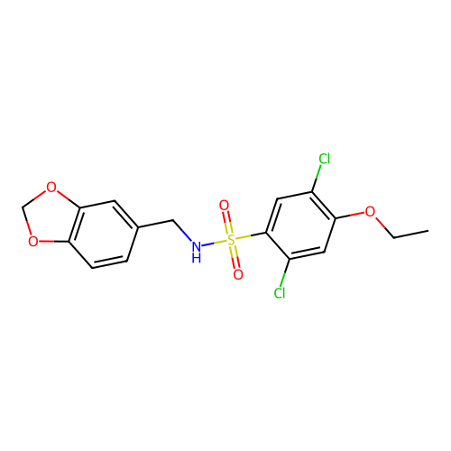 N-(1,3-benzodioxol-5-ylmethyl)-2,5-dichloro-4-ethoxybenzenesulfonamide structure