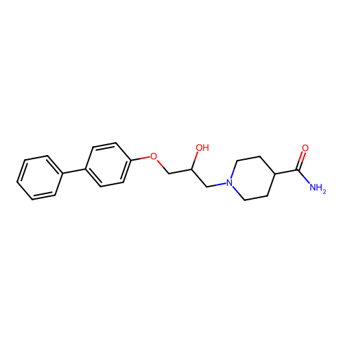 1-[2-Hydroxy-3-(4-phenylphenoxy)propyl]piperidine-4-carboxamide structure