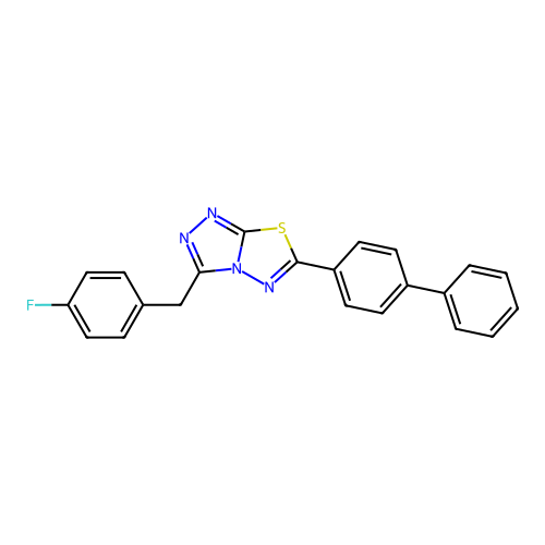 6-[1,1'-biphenyl]-4-yl-3-(4-fluorobenzyl)[1,2,4]triazolo[3,4-b][1,3,4]thiadiazole structure