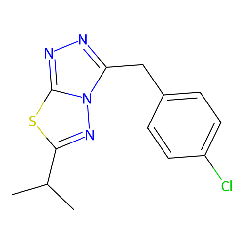 3-[(4-chlorophenyl)methyl]-6-propan-2-yl-[1,2,4]triazolo[3,4-b][1,3,4]thiadiazole structure