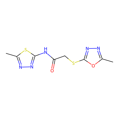 2-[(5-methyl-1,3,4-oxadiazol-2-yl)sulfanyl]-N-(5-methyl-1,3,4-thiadiazol-2-yl)acetamide structure