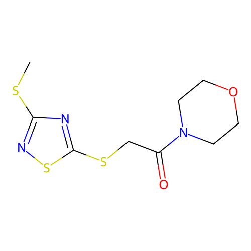 2-[(3-Methylsulfanyl-1,2,4-thiadiazol-5-yl)sulfanyl]-1-morpholin-4-ylethanone structure