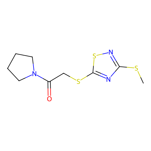 2-[(3-Methylsulfanyl-1,2,4-thiadiazol-5-yl)sulfanyl]-1-pyrrolidin-1-ylethanone structure