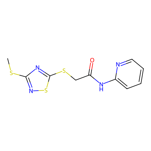 2-[(3-methylsulfanyl-1,2,4-thiadiazol-5-yl)sulfanyl]-N-pyridin-2-ylacetamide structure
