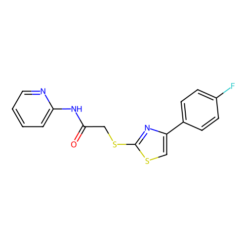 2-[[4-(4-fluorophenyl)-1,3-thiazol-2-yl]sulfanyl]-N-pyridin-2-ylacetamide structure