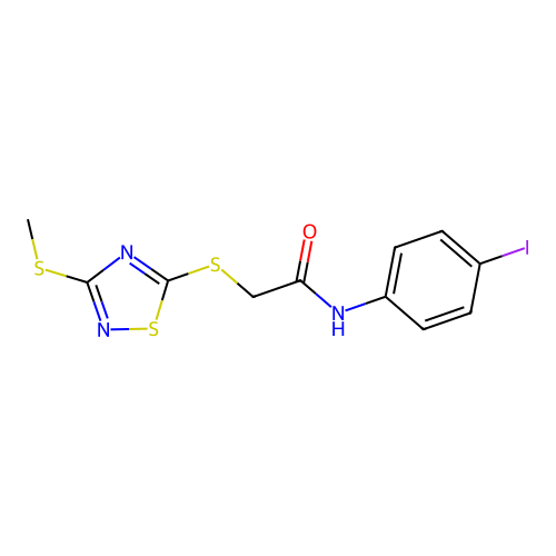N-(4-iodophenyl)-2-{[3-(methylsulfanyl)-1,2,4-thiadiazol-5-yl]sulfanyl}acetamide structure