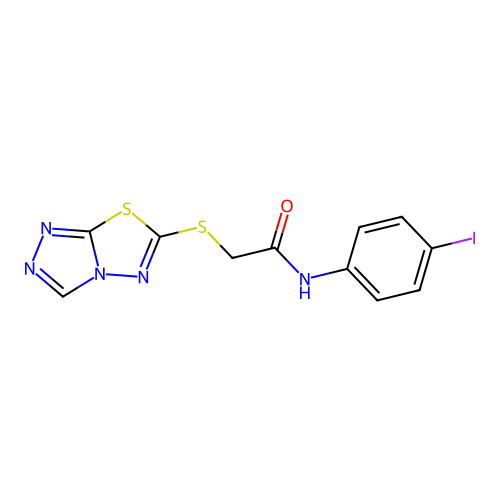 N-(4-iodophenyl)-2-([1,2,4]triazolo[3,4-b][1,3,4]thiadiazol-6-ylsulfanyl)acetamide structure