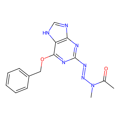 1H-Purine, 2-(3-acetyl-3-methyl-1-triazenyl)-6-(phenylmethoxy)- structure