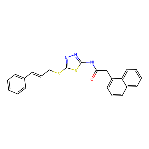 2-naphthalen-1-yl-N-[5-[(E)-3-phenylprop-2-enyl]sulfanyl-1,3,4-thiadiazol-2-yl]acetamide structure