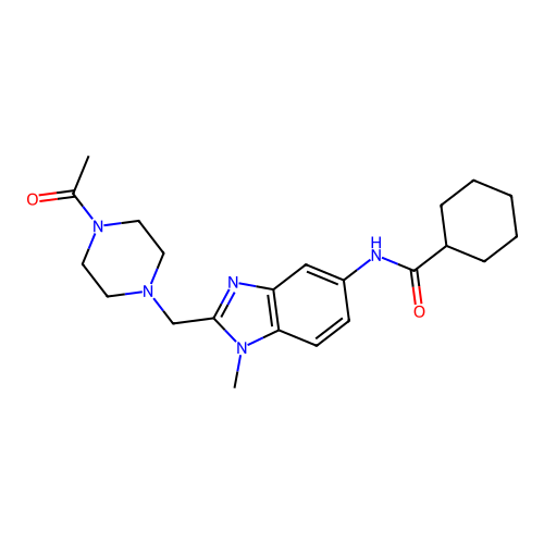 N-{2-[(4-acetyl-1-piperazinyl)methyl]-1-methyl-1H-benzimidazol-5-yl}cyclohexanecarboxamide structure