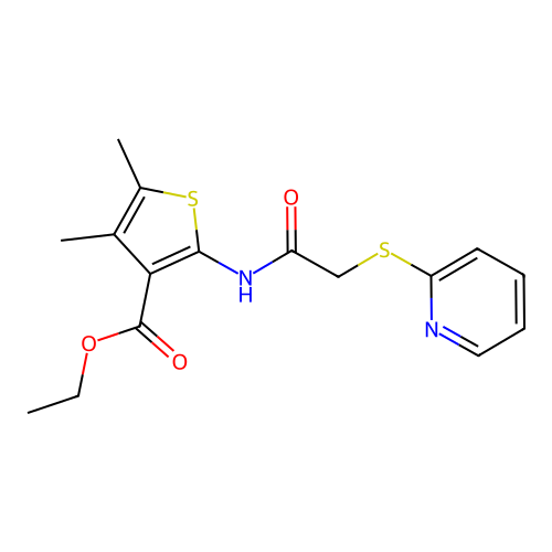 Ethyl 4,5-dimethyl-2-{[(2-pyridinylsulfanyl)acetyl]amino}-3-thiophenecarboxylate structure