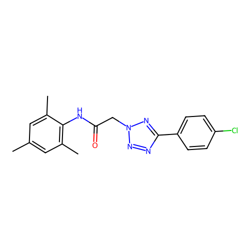 2-[5-(4-chlorophenyl)tetrazol-2-yl]-N-(2,4,6-trimethylphenyl)acetamide structure