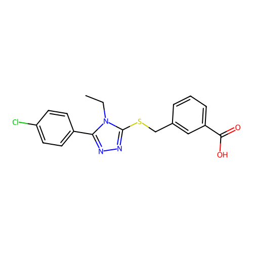3-({[5-(4-chlorophenyl)-4-ethyl-4H-1,2,4-triazol-3-yl]sulfanyl}methyl)benzoic acid structure