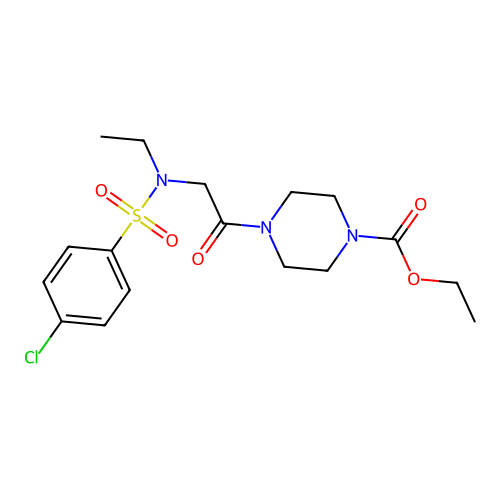 ethyl 4-{N-[(4-chlorophenyl)sulfonyl]-N-ethylglycyl}piperazine-1-carboxylate structure