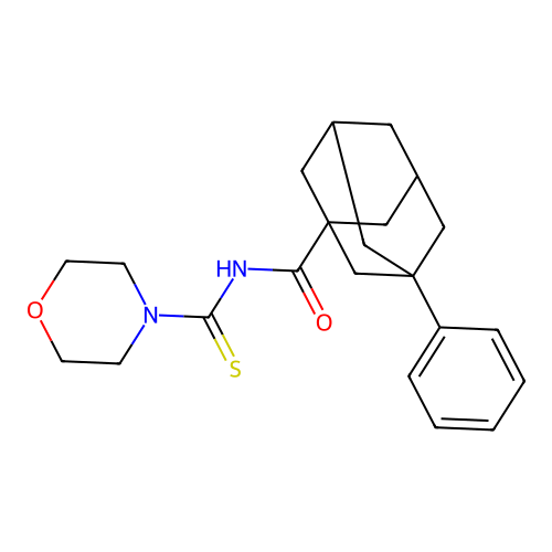 N-(morpholine-4-carbothioyl)-3-phenyladamantane-1-carboxamide structure