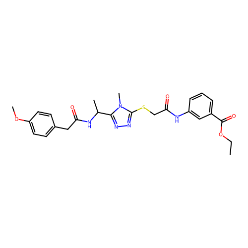 ethyl 3-[({[5-(1-{[(4-methoxyphenyl)acetyl]amino}ethyl)-4-methyl-4H-1,2,4-triazol-3-yl]sulfanyl}acetyl)amino]benzoate structure