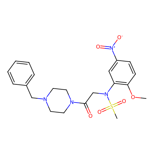 N-[2-(4-benzylpiperazin-1-yl)-2-oxoethyl]-N-(2-methoxy-5-nitrophenyl)methanesulfonamide structure