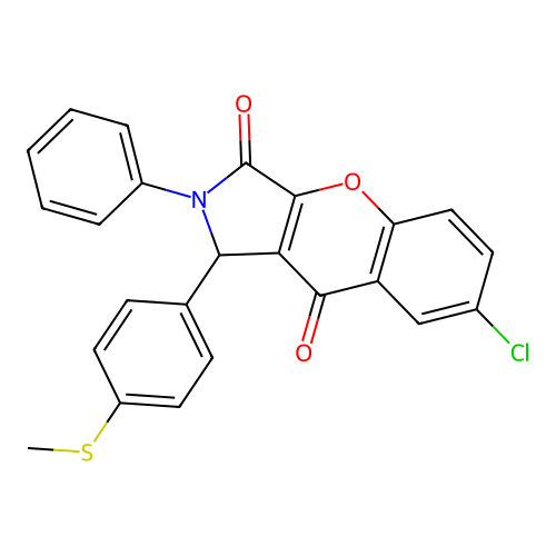 7-chloro-1-(4-methylsulfanylphenyl)-2-phenyl-1H-chromeno[2,3-c]pyrrole-3,9-dione structure