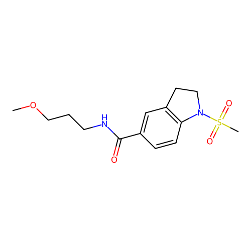 N-(3-methoxypropyl)-1-methylsulfonyl-2,3-dihydroindole-5-carboxamide structure