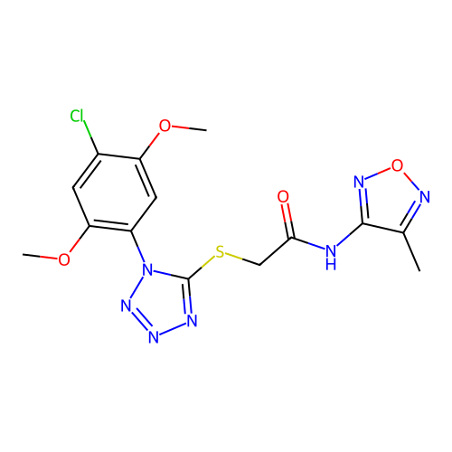 2-((1-(4-chloro-2,5-dimethoxyphenyl)-1H-tetrazol-5-yl)thio)-N-(4-methyl-1,2,5-oxadiazol-3-yl)acetamide structure