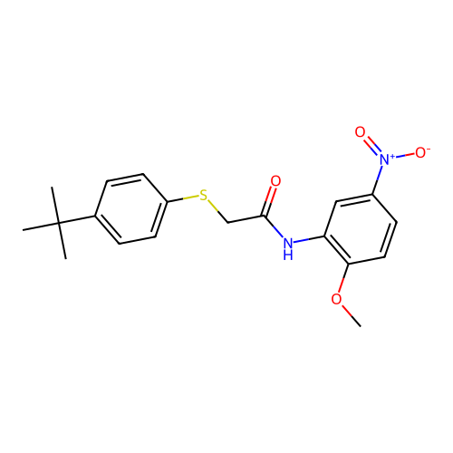 2-(4-tert-butylphenyl)sulfanyl-N-(2-methoxy-5-nitrophenyl)acetamide structure