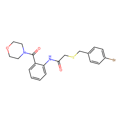 2-[(4-bromophenyl)methylsulfanyl]-N-[2-(morpholine-4-carbonyl)phenyl]acetamide structure