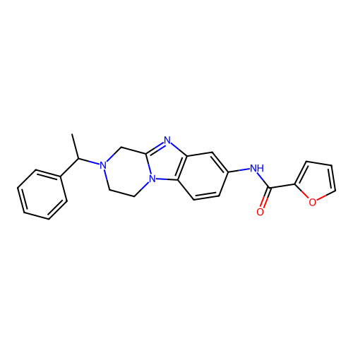 N-[2-(1-phenylethyl)-3,4-dihydro-1H-pyrazino[1,2-a]benzimidazol-8-yl]furan-2-carboxamide structure