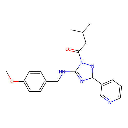 N-(4-methoxybenzyl)-1-(3-methylbutanoyl)-3-pyridin-3-yl-1H-1,2,4-triazol-5-amine structure