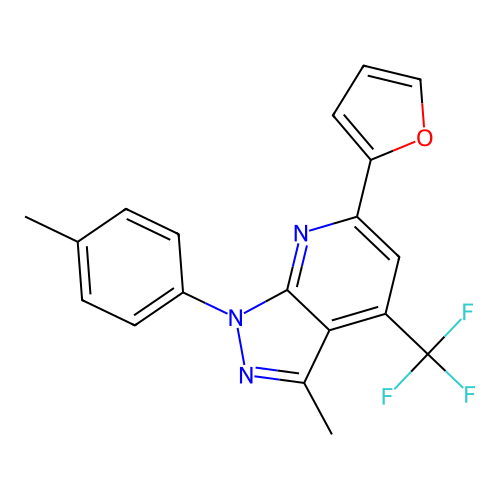 6-(furan-2-yl)-3-methyl-1-(4-methylphenyl)-4-(trifluoromethyl)-1H-pyrazolo[3,4-b]pyridine structure
