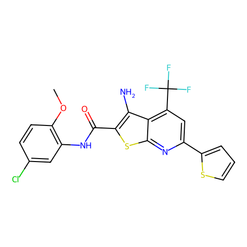 3-amino-N-(5-chloro-2-methoxyphenyl)-6-(thiophen-2-yl)-4-(trifluoromethyl)thieno[2,3-b]pyridine-2-carboxamide structure