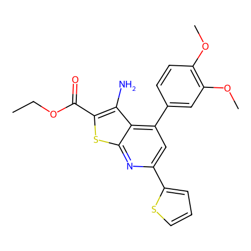 ethyl 3-amino-4-(3,4-dimethoxyphenyl)-6-(thiophen-2-yl)thieno[2,3-b]pyridine-2-carboxylate structure