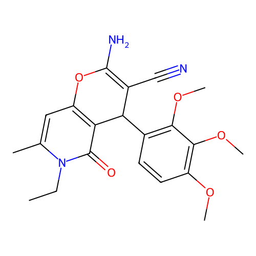 2-amino-6-ethyl-7-methyl-5-oxo-4-(2,3,4-trimethoxyphenyl)-5,6-dihydro-4H-pyrano[3,2-c]pyridine-3-carbonitrile structure
