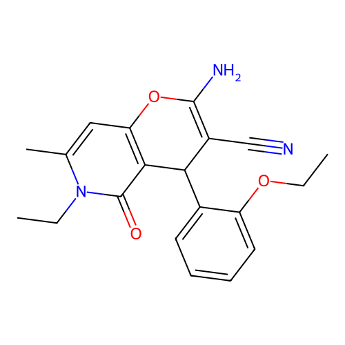 2-amino-4-(2-ethoxyphenyl)-6-ethyl-7-methyl-5-oxo-5,6-dihydro-4H-pyrano[3,2-c]pyridine-3-carbonitrile structure