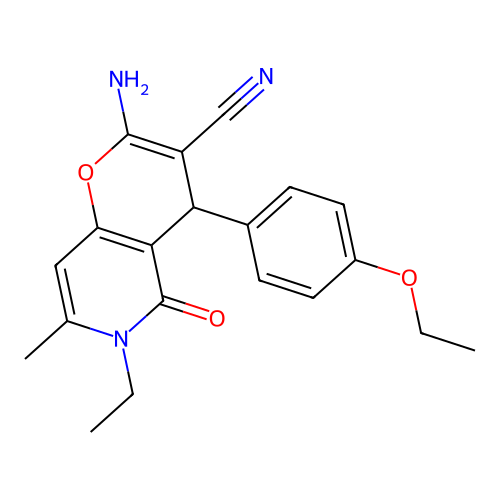 2-amino-4-(4-ethoxyphenyl)-6-ethyl-7-methyl-5-oxo-5,6-dihydro-4H-pyrano[3,2-c]pyridine-3-carbonitrile structure