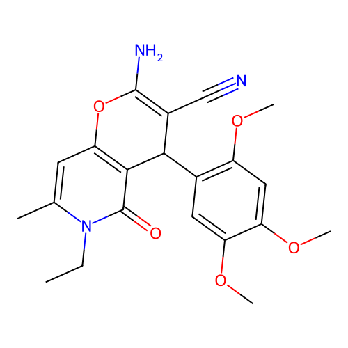 2-amino-6-ethyl-7-methyl-5-oxo-4-(2,4,5-trimethoxyphenyl)-5,6-dihydro-4H-pyrano[3,2-c]pyridine-3-carbonitrile structure