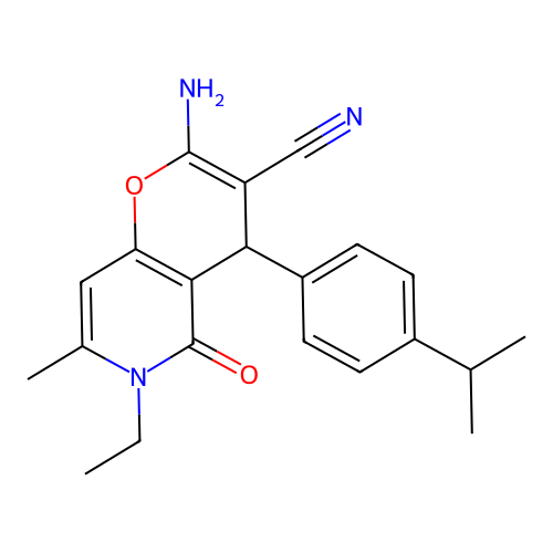2-amino-6-ethyl-7-methyl-5-oxo-4-[4-(propan-2-yl)phenyl]-5,6-dihydro-4H-pyrano[3,2-c]pyridine-3-carbonitrile structure