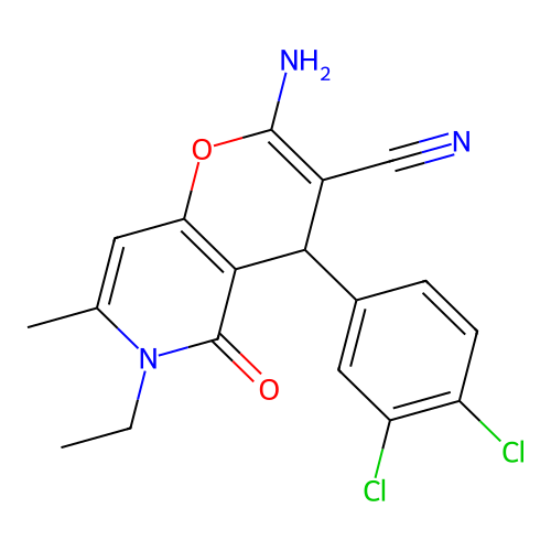 2-amino-4-(3,4-dichlorophenyl)-6-ethyl-7-methyl-5-oxo-5,6-dihydro-4H-pyrano[3,2-c]pyridine-3-carbonitrile structure