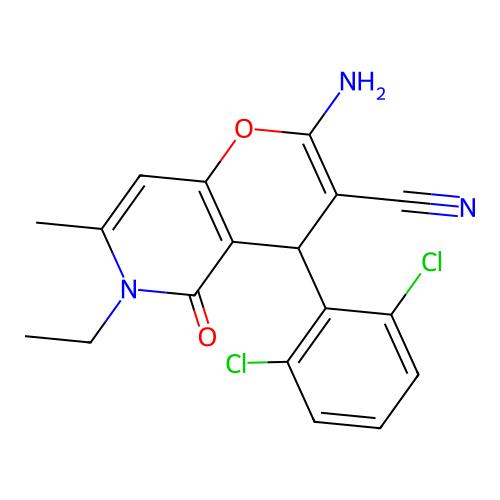 2-amino-4-(2,6-dichlorophenyl)-6-ethyl-7-methyl-5-oxo-5,6-dihydro-4H-pyrano[3,2-c]pyridine-3-carbonitrile structure