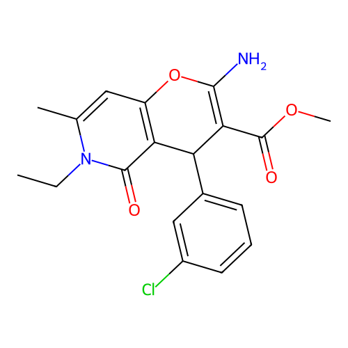 methyl 2-amino-4-(3-chlorophenyl)-6-ethyl-7-methyl-5-oxo-5,6-dihydro-4H-pyrano[3,2-c]pyridine-3-carboxylate structure
