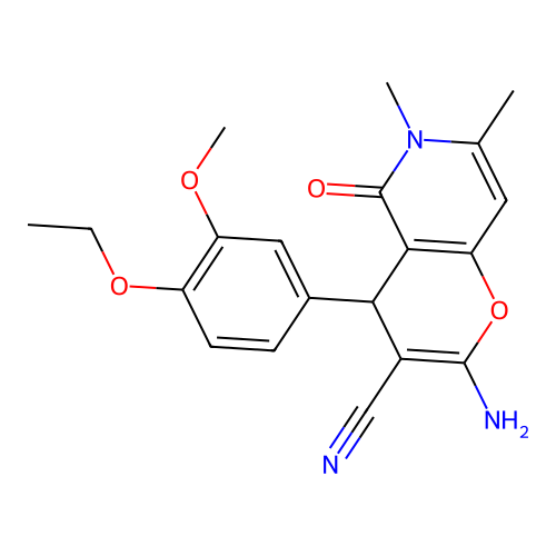 2-amino-4-(4-ethoxy-3-methoxyphenyl)-6,7-dimethyl-5-oxo-5,6-dihydro-4H-pyrano[3,2-c]pyridine-3-carbonitrile structure