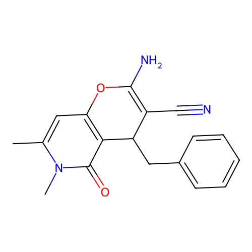 2-amino-4-benzyl-6,7-dimethyl-5-oxo-5,6-dihydro-4H-pyrano[3,2-c]pyridine-3-carbonitrile structure