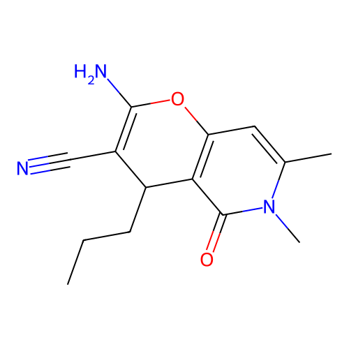 2-amino-6,7-dimethyl-5-oxo-4-propyl-5,6-dihydro-4H-pyrano[3,2-c]pyridine-3-carbonitrile structure