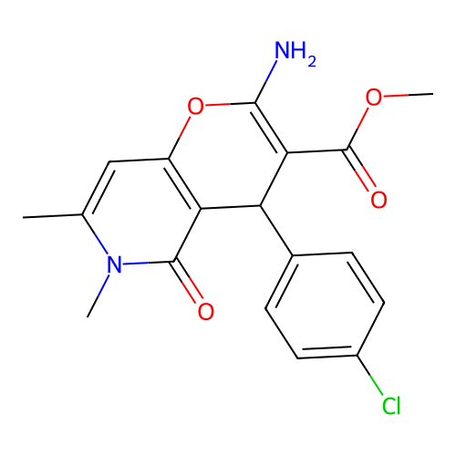 methyl 2-amino-4-(4-chlorophenyl)-6,7-dimethyl-5-oxo-5,6-dihydro-4H-pyrano[3,2-c]pyridine-3-carboxylate structure